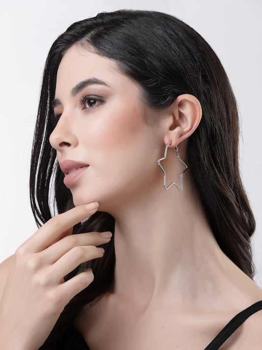 NVR Women Set Of 3 Silver-Toned Geometric Hoop Earrings