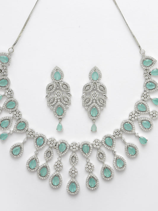 NVR women silver plated & Turquoise CZ stone handcrafted jewellery set