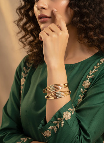 NVR Women Set of 2 Gold-Plated CZ Stone-Studded Bangles