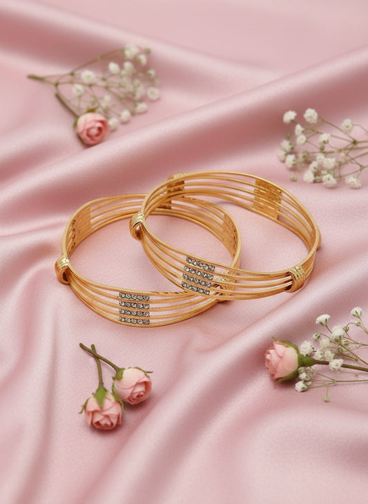 NVR Women Set of 2 Gold-Plated CZ Stone-Studded Bangles