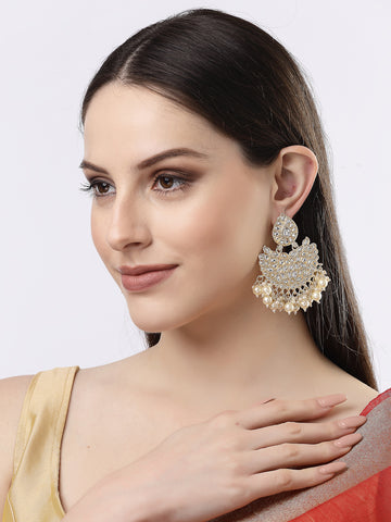 NVR Women Gold-Plated Kundan Chandbalis Earrings