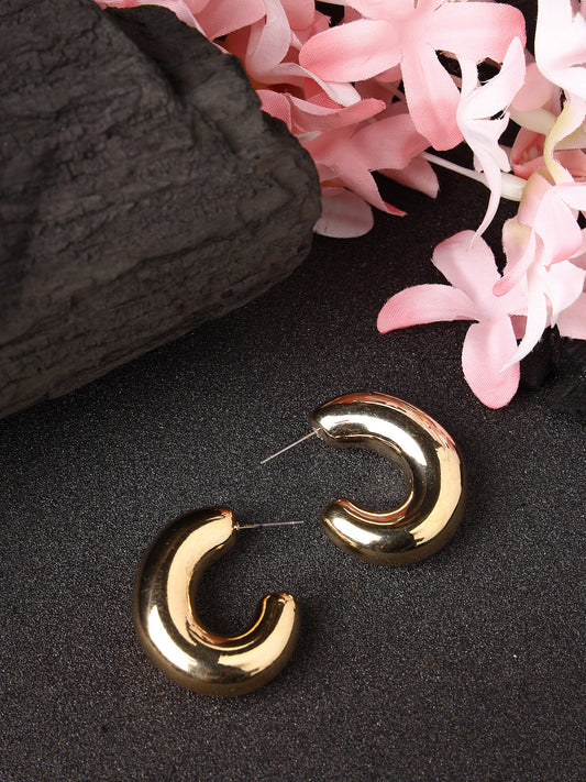 NVR Women Gold-Plated Circular-Shaped Half Hoop Earrings