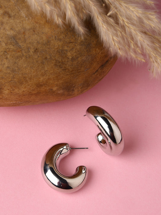 NVR Women Silver-Plated Circular-Shaped Half Hoop Earrings