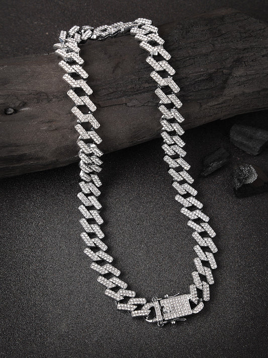 NVR Men Silver-Plated Stainless Steel American Diamond Chain