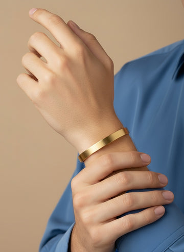 NVR Men Gold Plated Stainless Steel Cuff Bracelet