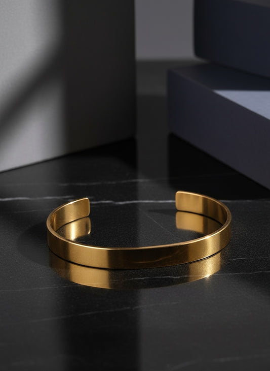 NVR Men Gold Plated Stainless Steel Cuff Bracelet
