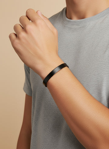 NVR Men Black Rhodium Plated Stainless Steel Cuff Bracelet