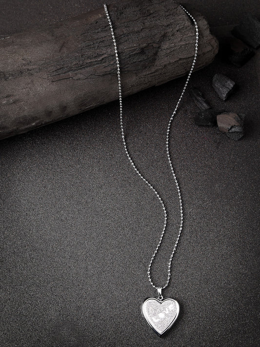 Men silver plated heart shaped pendent with picture frame and chain