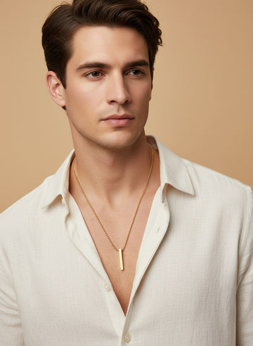 NVR Men Gold Plated Geometric Pendant with Chain