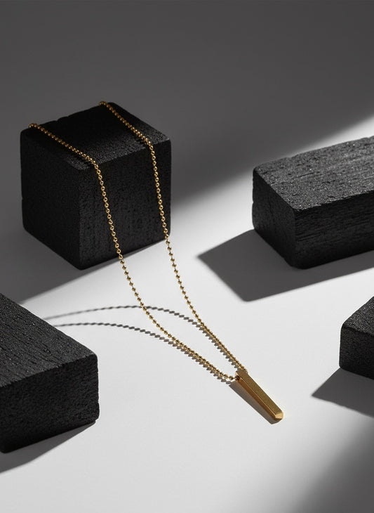 NVR Men Gold Plated Geometric Pendant with Chain
