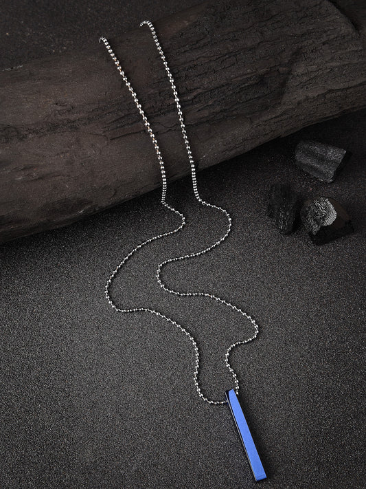 Men blue & silver plated geomatric pendent with chain