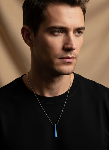 NVR Men Blue Rhodium Plated Geometric Pendant with Chain