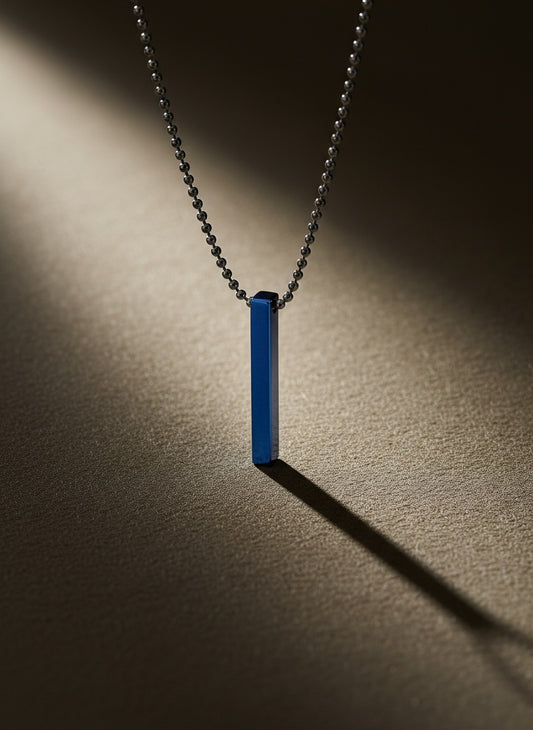 NVR Men Blue Rhodium Plated Geometric Pendant with Chain