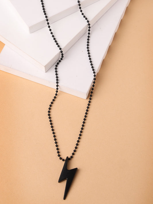 Men black plated flash pendent with chain