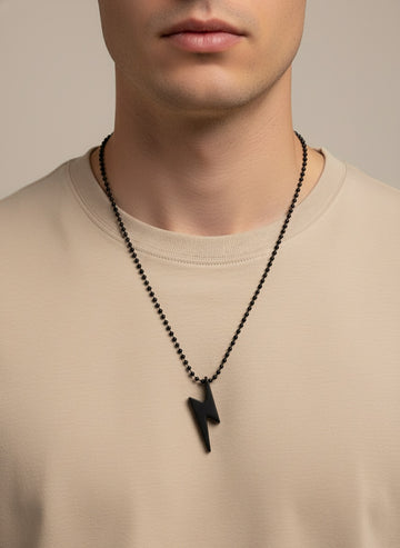 NVR Men Black Rhodium Plated Flash Pendant with Chain