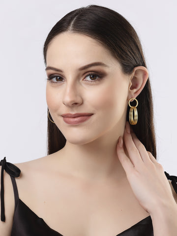 NVR Women Golden Linked Round Circle Attached Drop Earrings