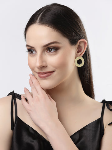 NVR Women Gold-plated Cut Out Circle Drop Earrings