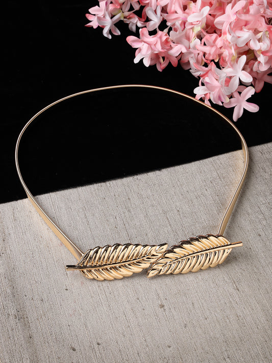 Women circular gold plated stretchable metal belt