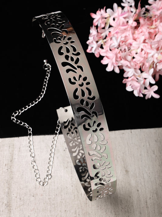 Women circular silver plated adjustable broad  belt