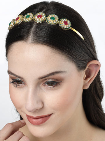 NVR Women Multi colour Kundan Gold-Plated Embellished Hairband