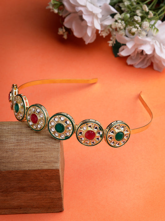 NVR Women Multi colour Kundan Gold-Plated Embellished Hairband