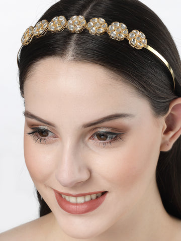 NVR  Women Gold-Plated Kundan Embellished Hairband