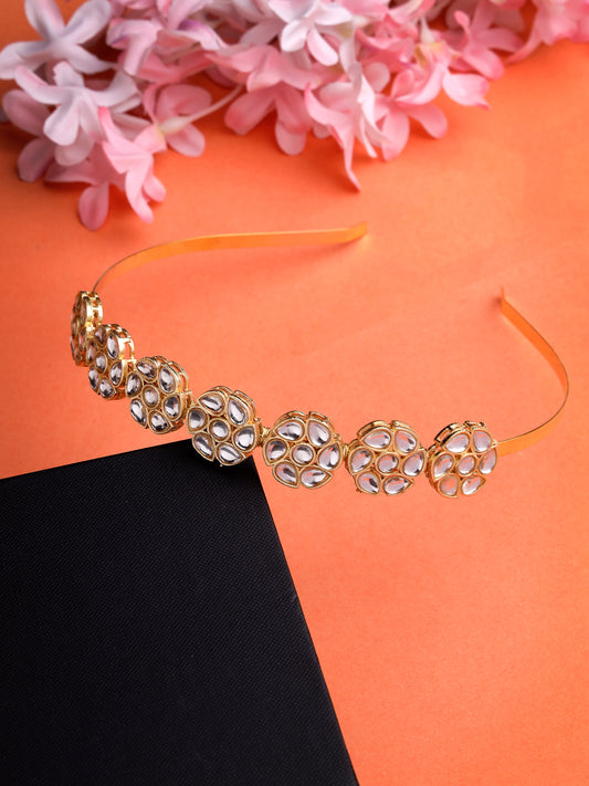 NVR  Women Gold-Plated Kundan Embellished Hairband