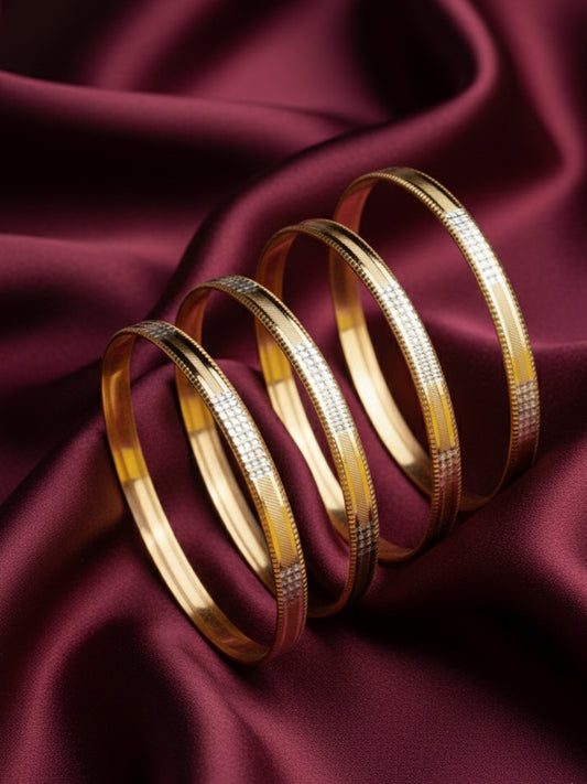 NVR Women Set of 4 Gold Plated CZ Studded Bangles