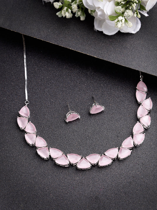 NVR Women Pink Artificial Stones Studded Handcrafted Jewellery Set