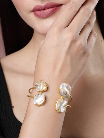 NVR  Women Gold-Plated Mother of Pearl Handcrafted Cuff Bracelet