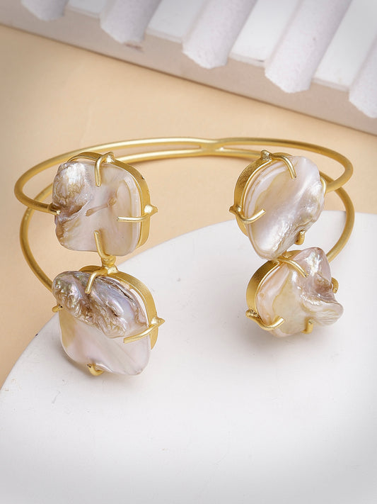 NVR  Women Gold-Plated Mother of Pearl Handcrafted Cuff Bracelet