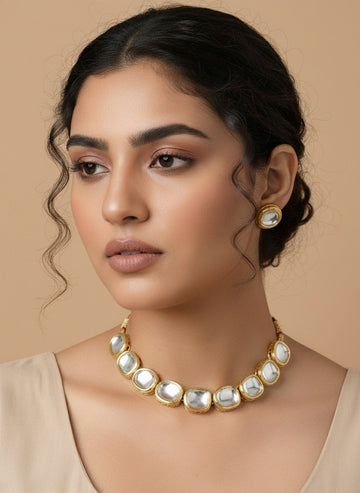 NVR Women Gold Kundan-Studded Handcrafted Jewellery Set
