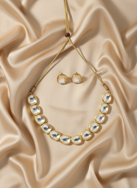NVR Women Gold Kundan-Studded Handcrafted Jewellery Set