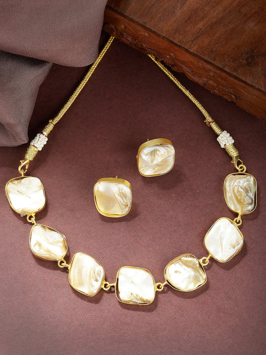 NVR Women Gold-Plated Mother of Pearl Handcrafted Jewellery Set