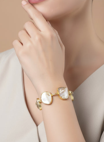 NVR Women Gold Plated Handcrafted Mother of Pearl Link Bracelet