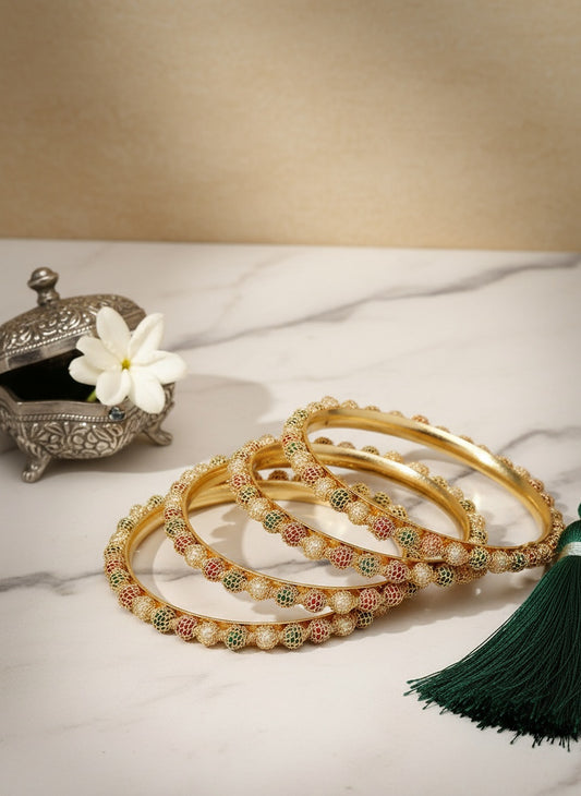 NVR Women Set of 4 Gold-Plated Beads Handcrafted Traditional Bangles