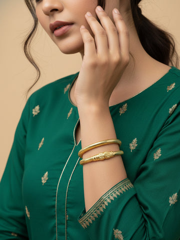 NVR Women Set of 2 Gold Plated Traditional Kada Bangles