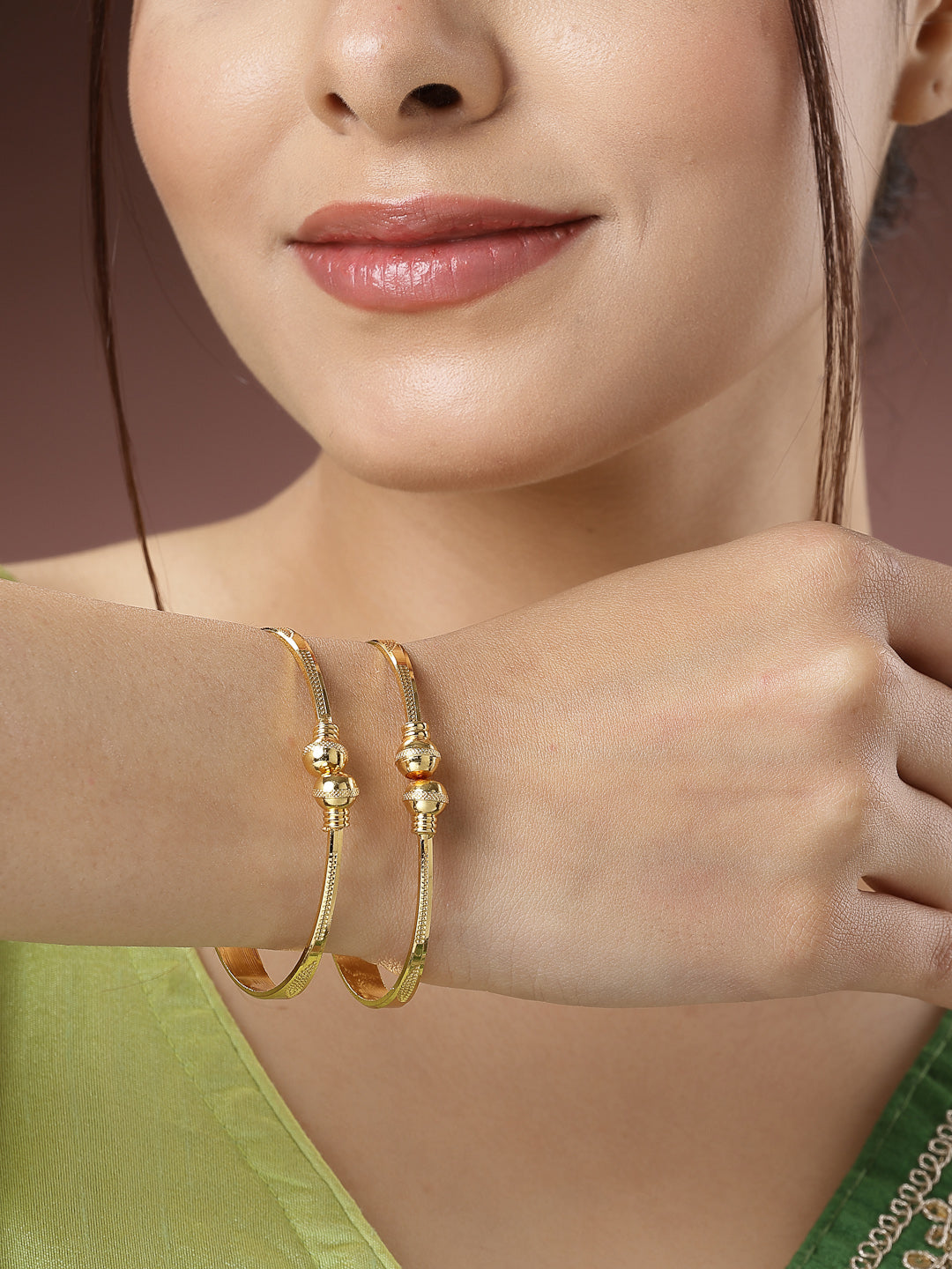 NVR Women Set of 2 Gold-Plated Handcrafted Adjustable Bangles