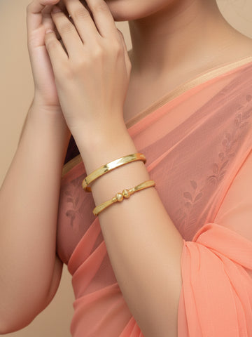 NVR Women Set of 2 Gold Plated Traditional Adjustable Kada Bangles
