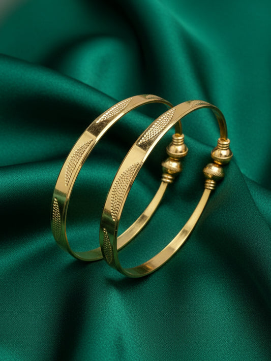 NVR Women Set of 2 Gold Plated Traditional Adjustable Kada Bangles