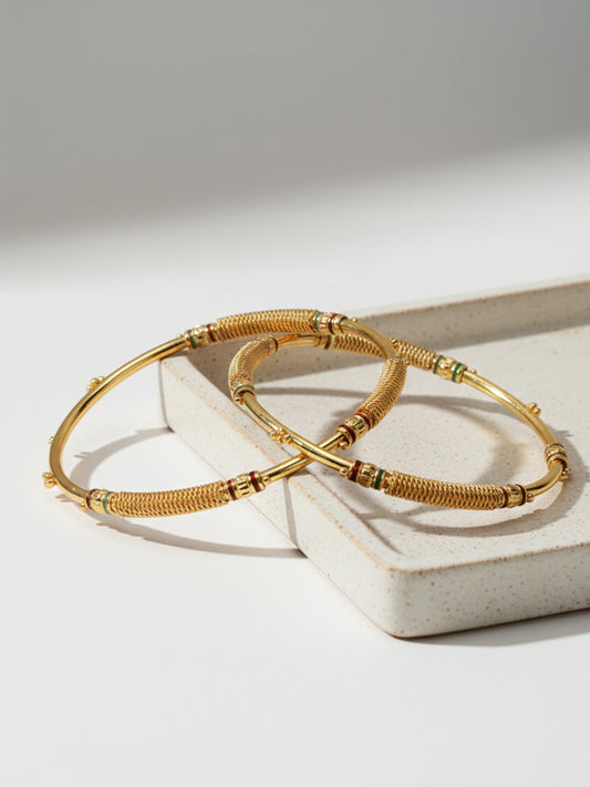 NVR Women Set of 2 Gold Plated Handcrafted Traditional Bangles