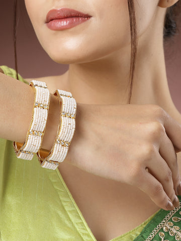 NVR Women Set of 2 Gold-Plated Pearl Handcrafted Traditional Bangles