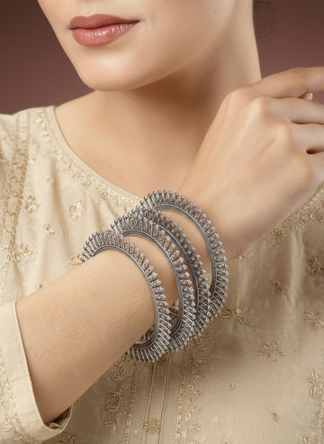 NVR Women Set of 4 Silver-Plated German Silver Oxidised Bangles