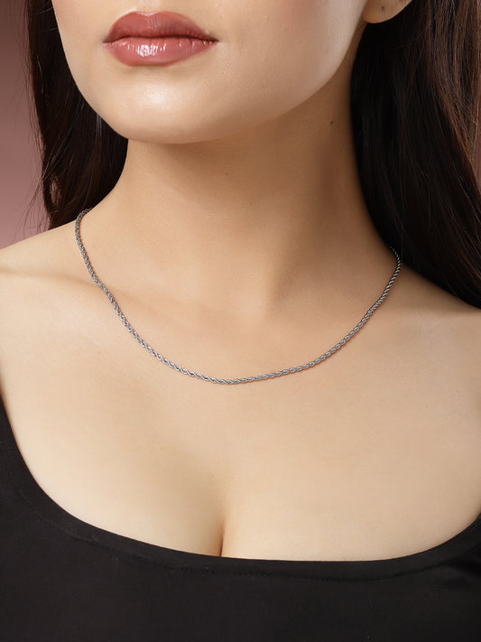 NVR Women Silver-Toned German Silver Oxidised Chain