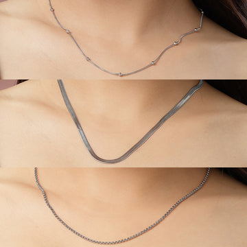 NVR Women Set of 3 Silver-Toned German Silver Oxidised Chain