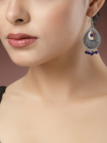 NVR Women Silver-Plated Artificial Beads German Silver Oxidised Chandbali Earrings