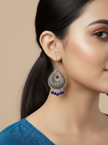 NVR Women German Silver Oxidised Chandbali Earrings