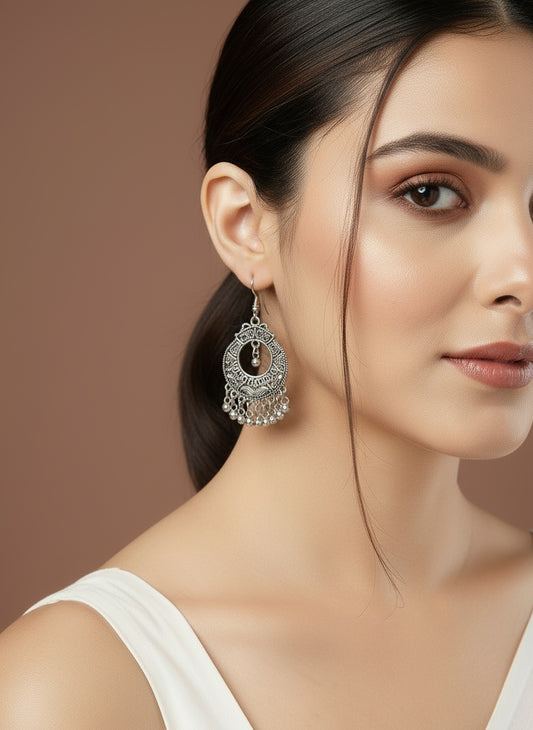 NVR Women Set of 3 Silver Toned German Silver Oxidised Dome Shaped Jhumka Earrings