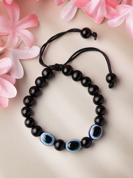 NVR Unisex Set of 2 Black Evil Eye Bracelet