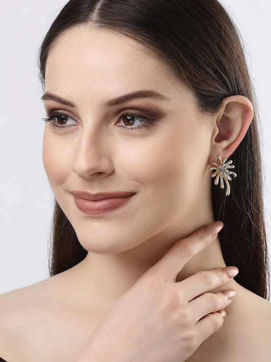 NVR Women Set of 2 Silver & Gold Brass-Plated Floral Shape Drop Earrings